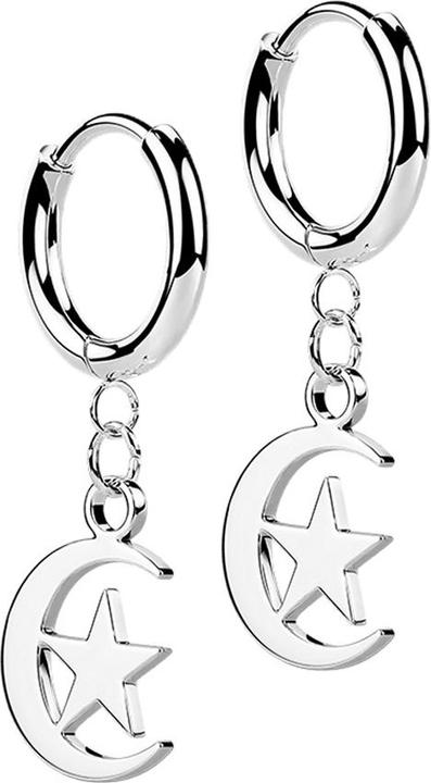 Immagine prodotto Hollywood Body Jewelry Orecchino in argento con ciondolo a forma di luna e stella (senza ottone, Acciaio chirurgico 316L)