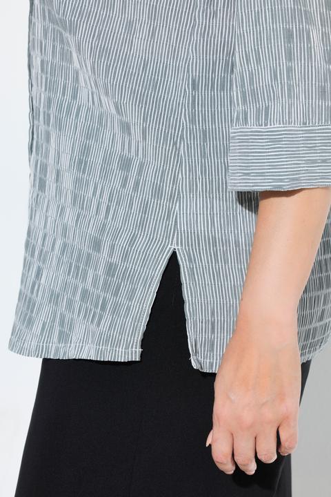 Actual product image Ulla Popken Textured Stripe Button Front Stretch Blouse (50)