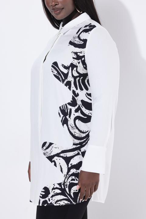 Immagine prodotto Ulla Popken Blusa lunga con design animalier, collo da camicia e maniche lunghe (46, 48)