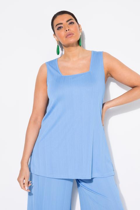 Produktbild Ulla Popken Top, Rippjersey, A-Linie, Caree-Ausschnitt, ärmellos (50, 52)