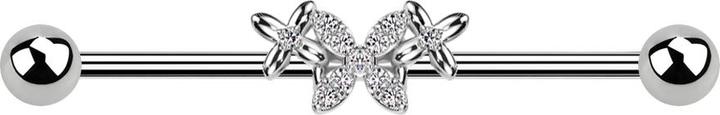 Immagine prodotto Star Piercing Barbell d'argento con due palle d'argento farfalla due fiori cristalli d'argento (Ottone, Acciaio chirurgico 316L)