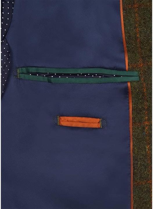 Actual product image Hackett Herringbone Tweed Jacket with Orange Windowpane Check and Tailored Fit (48)