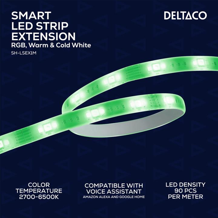 Actual product image Deltaco SMART HOME LED strip extension, 1m, RGB, 2700K-6500K, 6 contacts, suitable for SH-LS3M, whit (RGB, 300 cm, Indoor, Outdoor)
