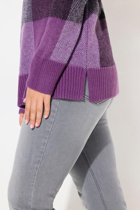 Produktbild Ulla Popken Pullover, Karomuster, Stehkragen, Langarm (56)