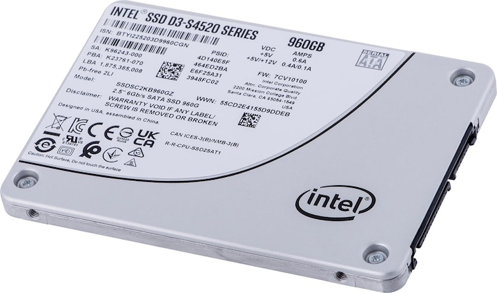 Produktbild Intel SSD D3 S4520 SERIES 960GB 2.5" SATA 6GB/S 3D4 TLC SINGLEPACK (960 GB, 2.5")