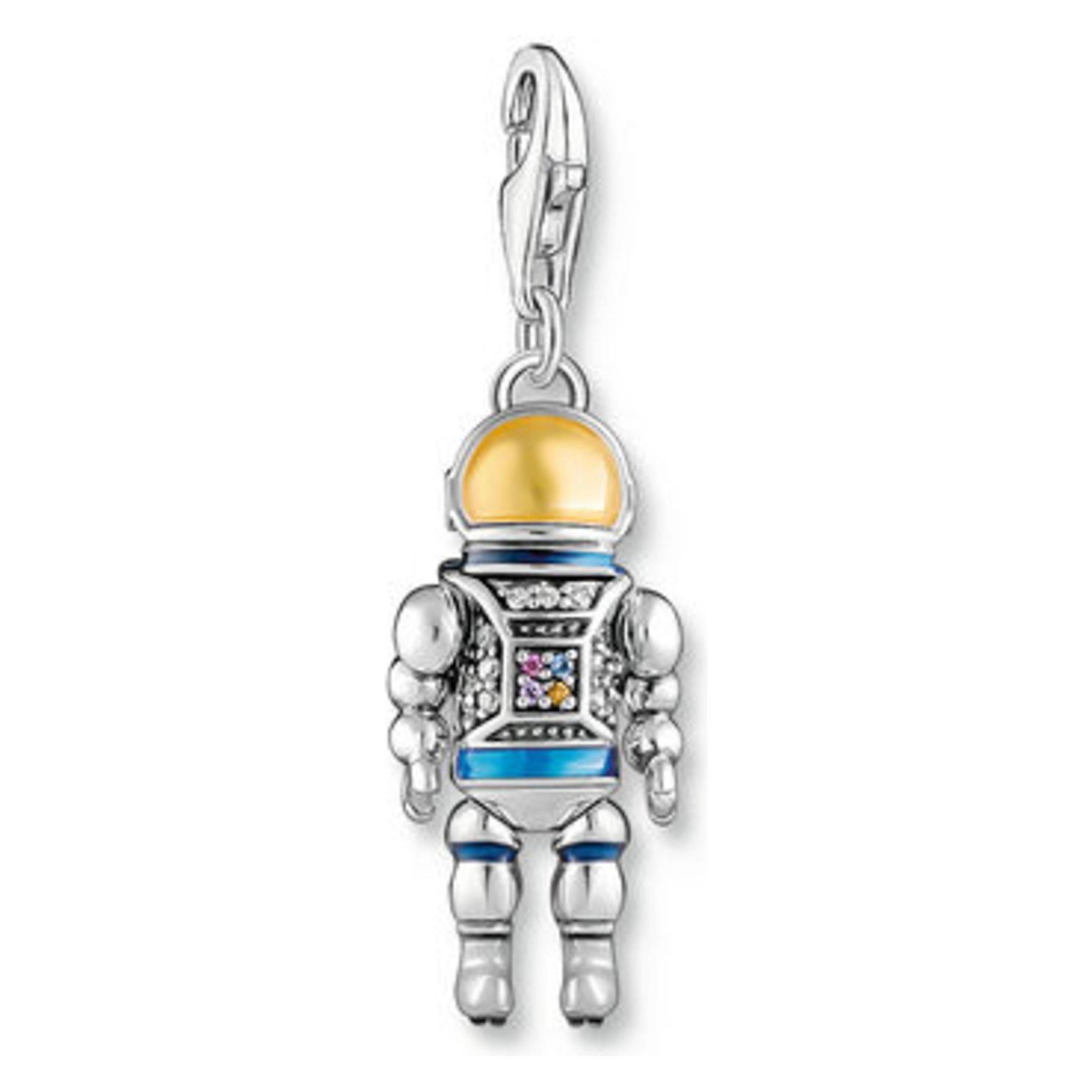 Thomas Sabo, Kettenanhänger, Charm-Anhänger Astronaut Mit Bunten Steinen Silber Geschwärzt, (925er Silber, Zirkonia, Glasstein, Emaille)