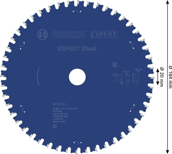 Produktbild Bosch Professional Zubehör Kreissägeblatt Expert for Steel, 184 x 20 x 2,0 mm, 48