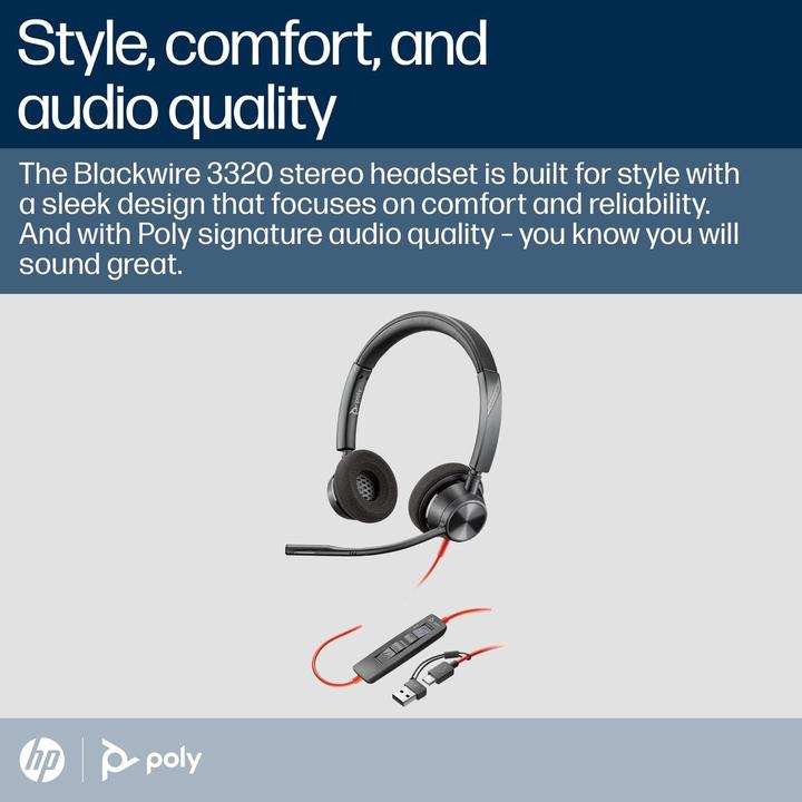 Produktbild Poly Blackwire 3320 + USB-C/A-Adapter (Kabelgebunden, USB-C, Microsoft Teams)