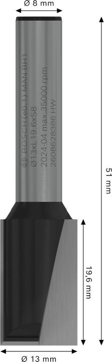 Actual product image Bosch Professional Zubehör Groove cutter, 8 mm, D1 13 mm, L 19.6 mm, G 51 mm. For hand milling cutters