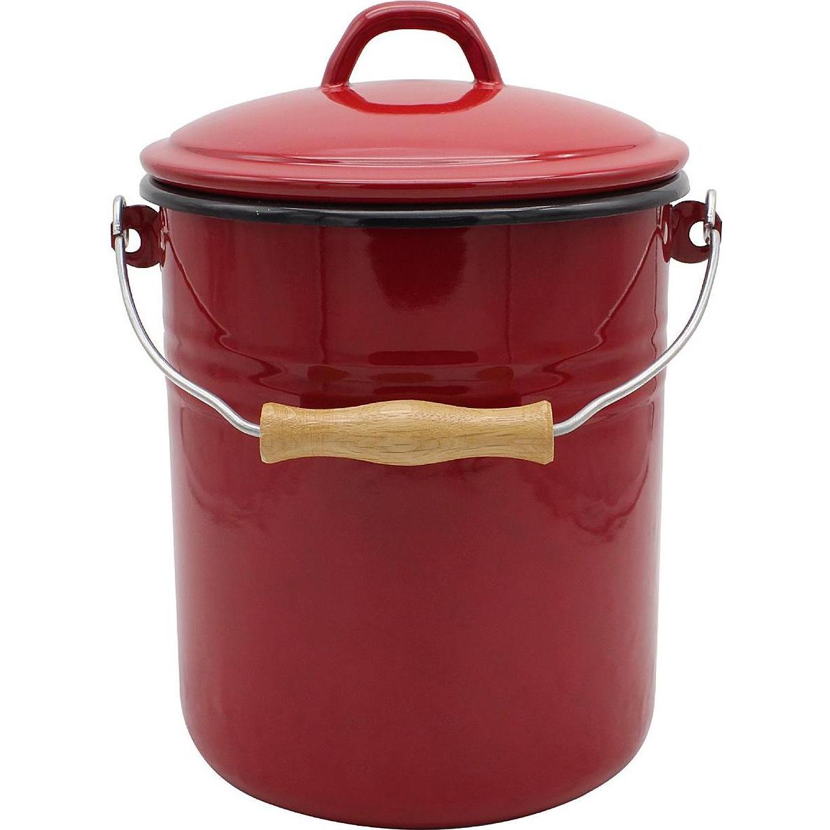 Krüger Mülleimer m.D. Emaille 10l rot, Abfalleimer, Rot