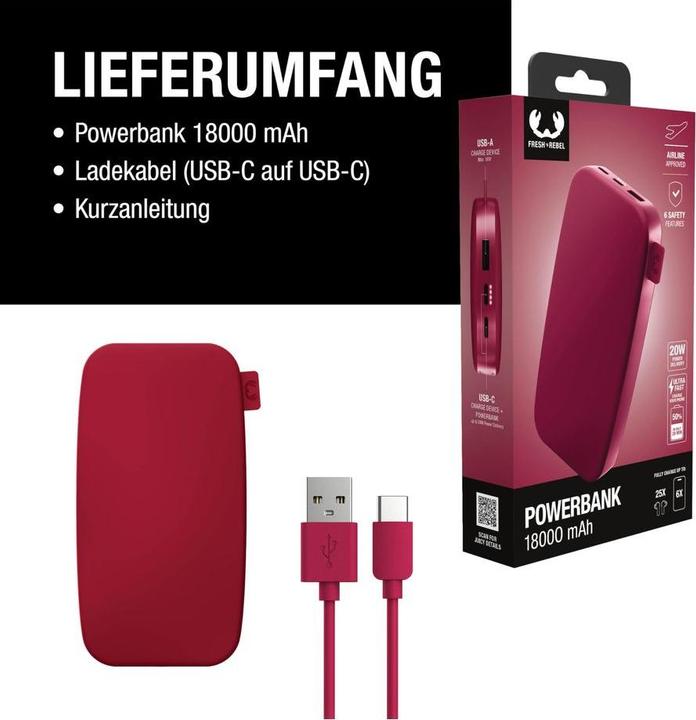 Actual product image Fresh'N Rebel Fresh 'n Rebel Powerbank 18000 mAh Red (18000 mAh, 20 W, 66.60 Wh)