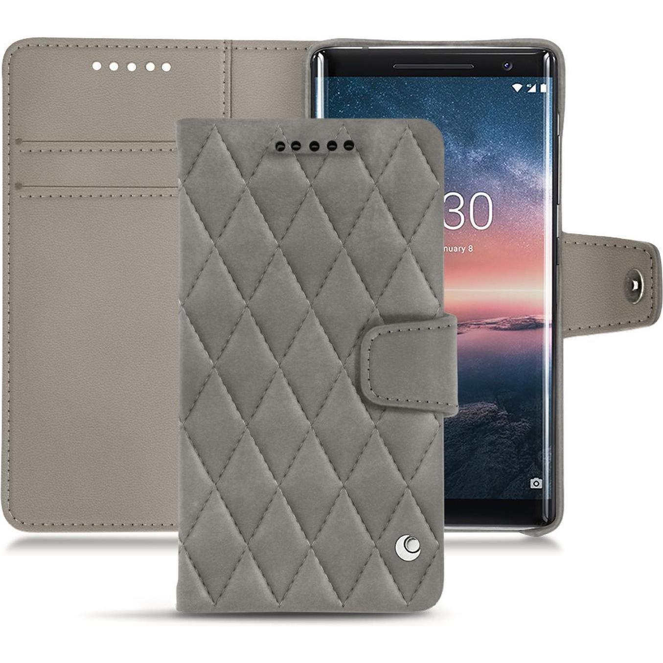 Noreve Lederschutzhülle Wallet (Nokia 8 Sirocco), Smartphone Hülle, Grau