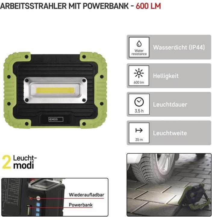Actual product image Emos Rechargeable COB LED Work Floodlight P4534, 600 lm, 3000 mAh (600 lm)