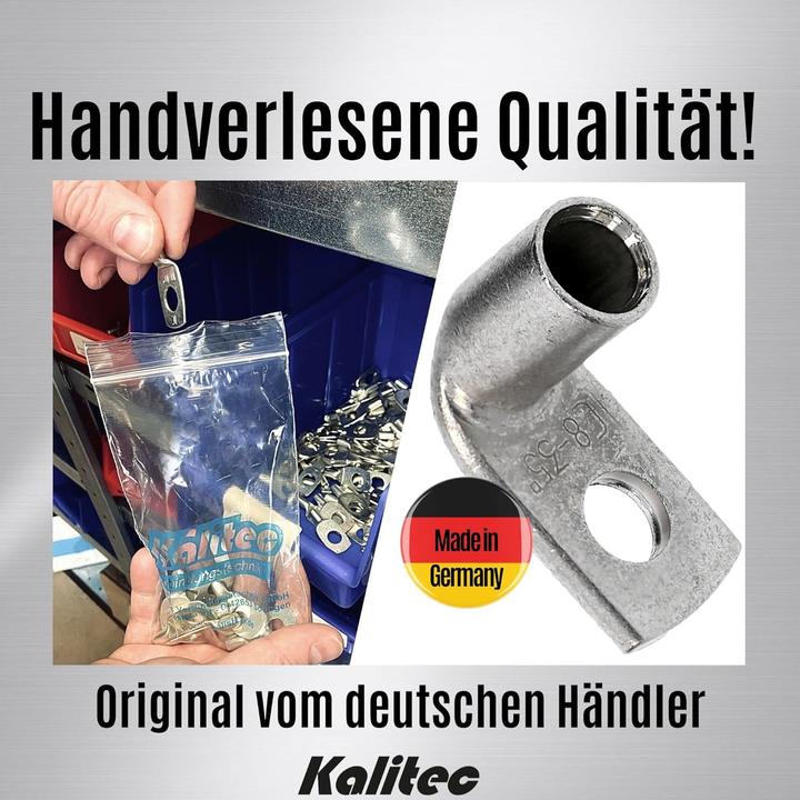 Produktbild Kalitec 10 Stück KA7-L8 Handelsübliche Rohrkabelschuhe gewinkelt 35mm² M8 I ohne Sichtloch I 90° I M