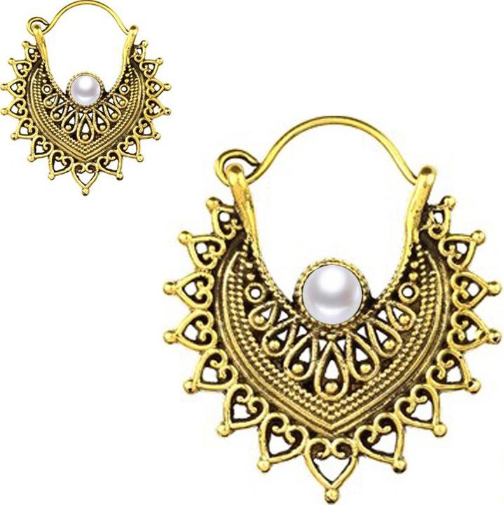 Produktbild Star Piercing Ohrring vergoldet Filigrane Herzen mit Perle weiss (Messing)