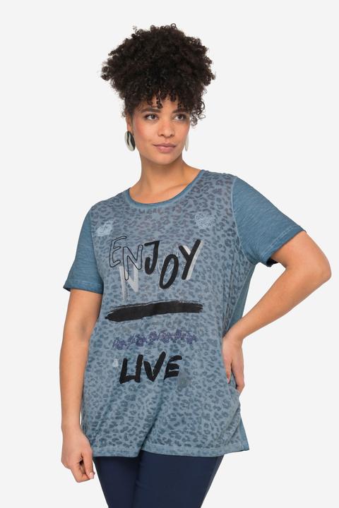 Image du produit Miamoda T-shirt à manches courtes et col rond, avec message imprimé et motif léopard (44)