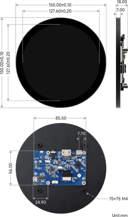 Image du produit WaveShare 5inch HDMI écran tactile capacitif ronde 1080x1080