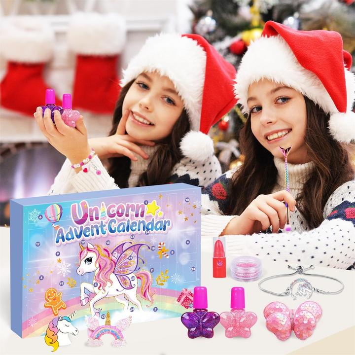 Image du produit Activity Board Adventskalender 2024 Weihnachtskalender 24 Füllungen Einhorn Kalender Schmuck Haarschmuck Tattoo