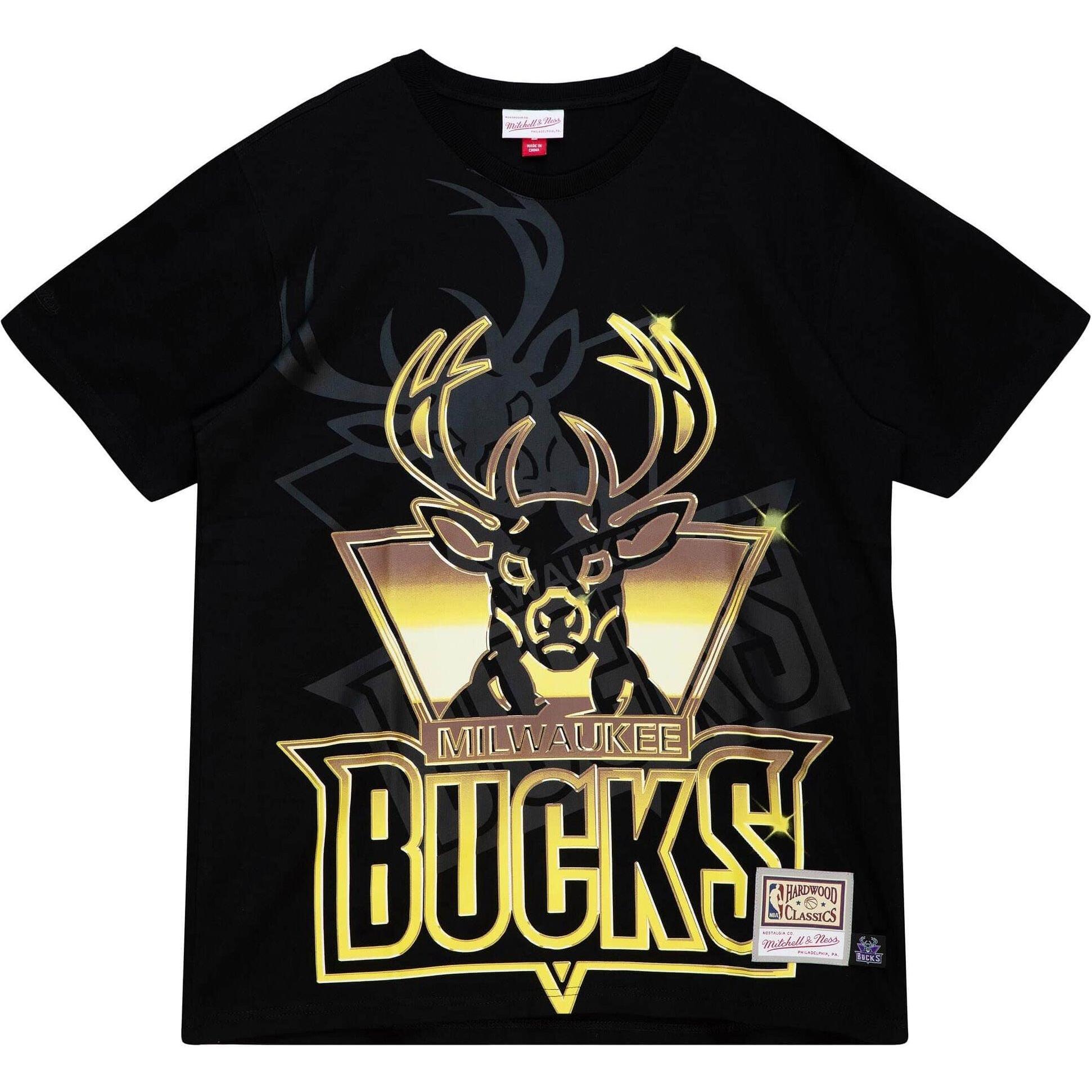 Mitchell & Ness, Herren, Shirt, Shirt - BIG FACE 4.0 Milwaukee Bucks - M, Schwarz, (M)
