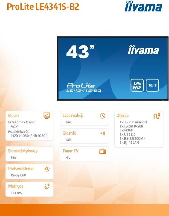 Actual product image iiyama ProLite LE4341S-B2 (1920 x 1080 pixels, 42.50")