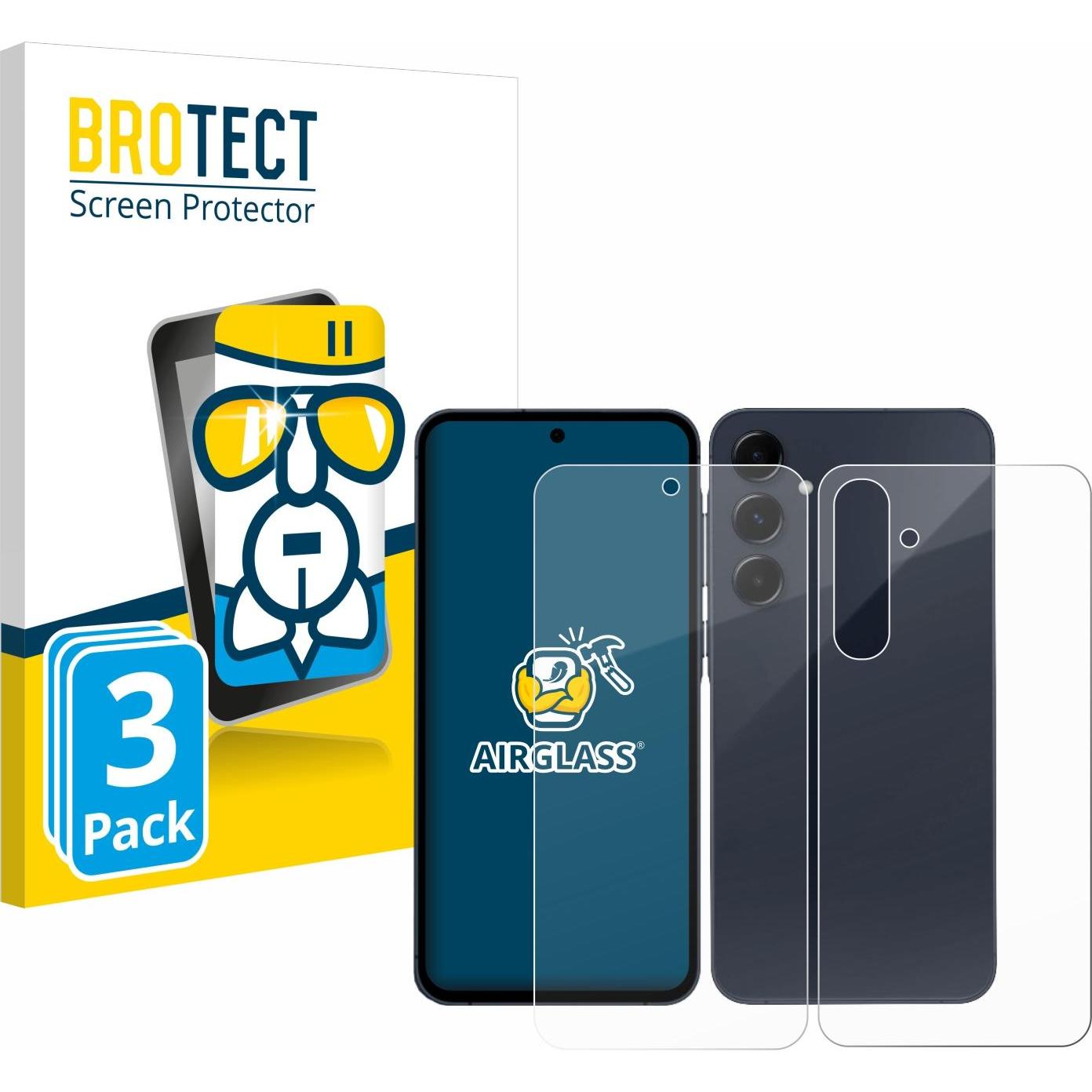 BROTECT AirGlass Panzerglasfolie (3 Stück, Samsung Galaxy A55), Smartphone Schutzfolie, Transparent