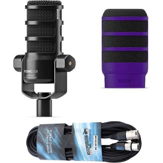 RØDE Mikrofon Podmic USB mit WS14PU Popschutz Lila und Kabel, Mikrofon
