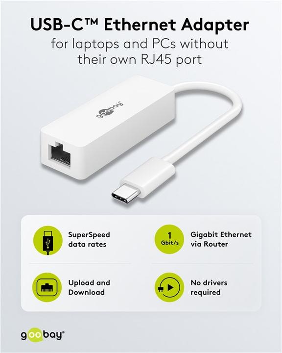 Produktbild Goobay USB C Adapter (USB-C, RJ45 Gigabit Ethernet (1x))