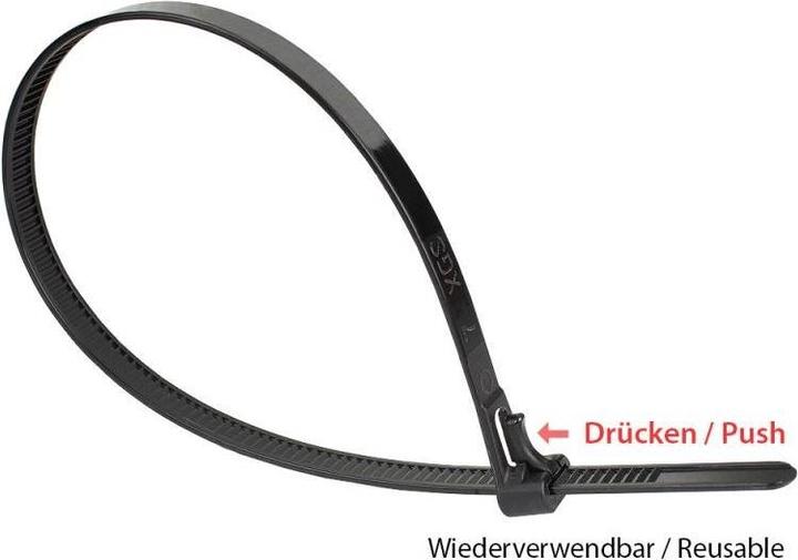 Image du produit Varia SO-37895 - Collier de serrage réutilisable 150 x 7,2 mm, noir, -40°C à +85°C, 100 pièces (Serre-câbles en plastique, 150 mm, 100 pcs)