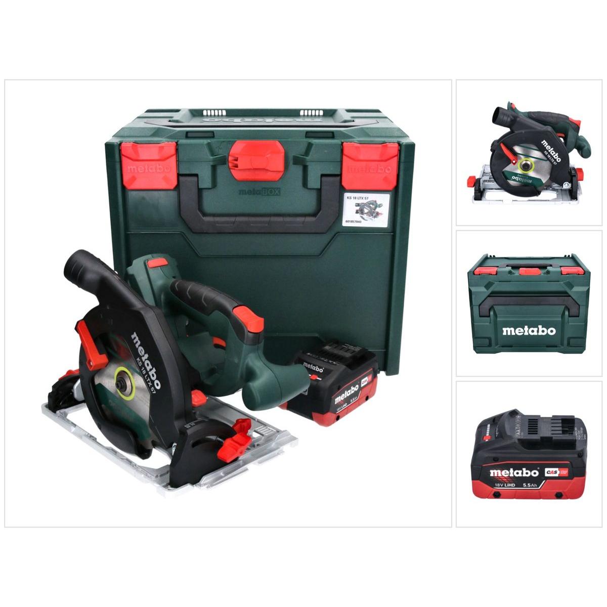 Metabo, Handkreissäge, KS 18 LTX 57 Akku Handkreissäge 18V 165x20mm+ 1x Akku 5,5Ah + MetaLoc - ohne Ladegerät