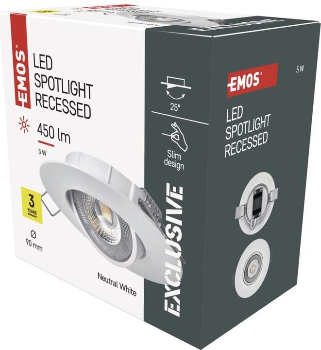 Immagine prodotto Emos Spot LED a soffitto Bianco esclusivo, rotondo, 5W bianco neutro (450 lm)