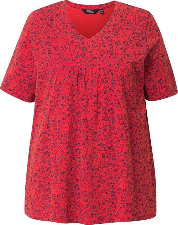 Produktbild Ulla Popken T-Shirt, Fische, Zierfalten, V-Ausschnitt, Halbarm (56)