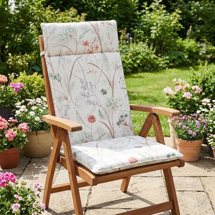 Produktbild Natura Punto Hochlehner-Auflage, Gartenstuhlkissen wasserabweisend, Blumenmuster weiss, 120 x 50 cm (120 x 50 cm)