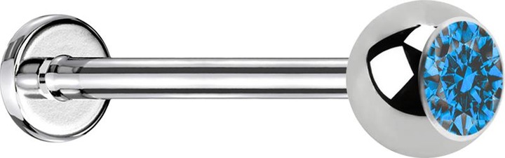Produktbild Star Piercing Micro Labret silber mit Kugel und Kristall hellblau (Chirurgenstahl 316L, ohne Messing)