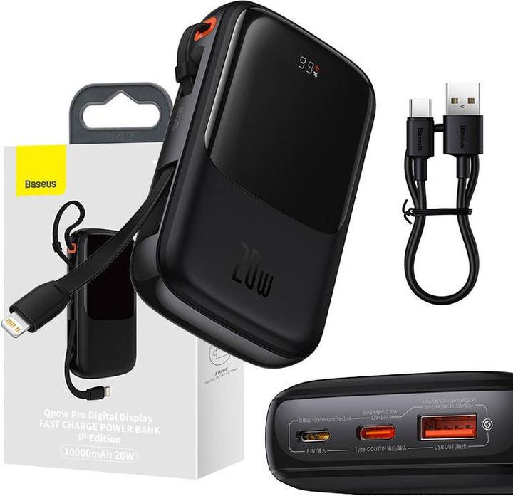 Image du produit Baseus Qpow power supply 10000mAh built-in Lightning 20W fast charging cable SCP AFC FCP black (PPQD020001) (10000 mAh, 20 W, 37 Wh)