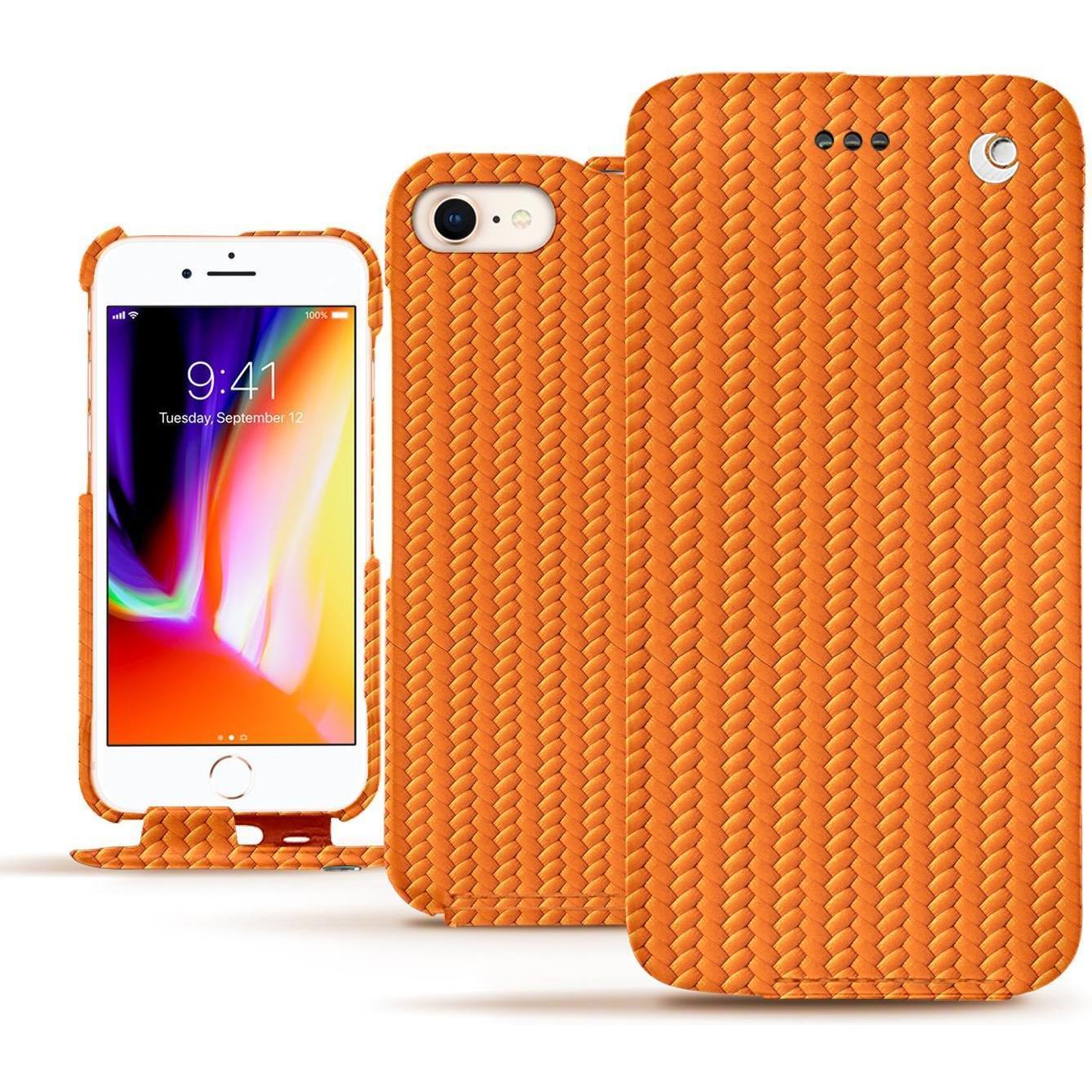 Noreve Lederschutzhülle vertikal (Apple iPhone 8), Smartphone Hülle, Orange
