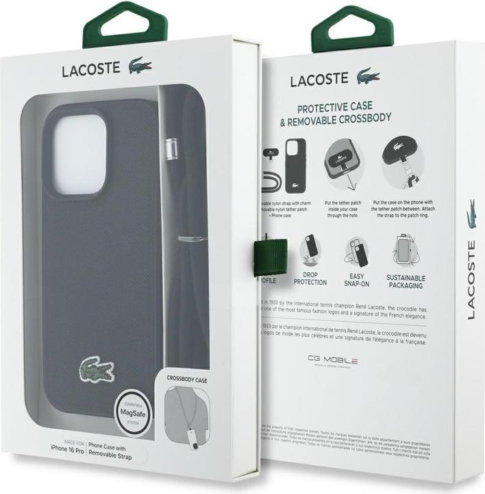 Actual product image Lacoste Case Iconic Petit Pique Crossbody Cord MagSafe for iPhone 16 Pro black (Apple iPhone 16 Pro)