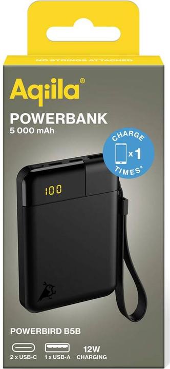 Produktbild Aqiila Powerbird B5B - Powerbank 5000 mAh, 12W - Black (5000 mAh, 12 W, 18.50 Wh)