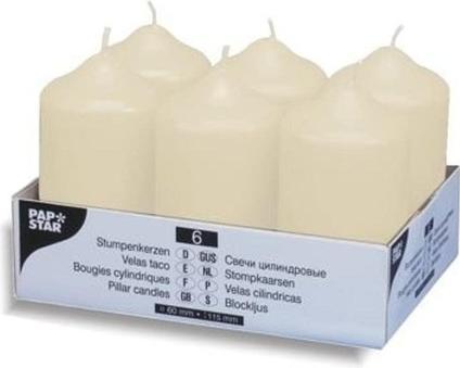 Produktbild Papstar Stumpenkerzen / Säulenkerzen creme, Abmessungen 6 x 11.5 cm, für Haushalt, Feiern und Gastro (6 Stk.)