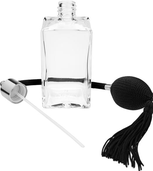 Produktbild Klarglas-Flasche,eckig, mit Ballpumpe silber/schwarz, für 100 ml (100 ml)