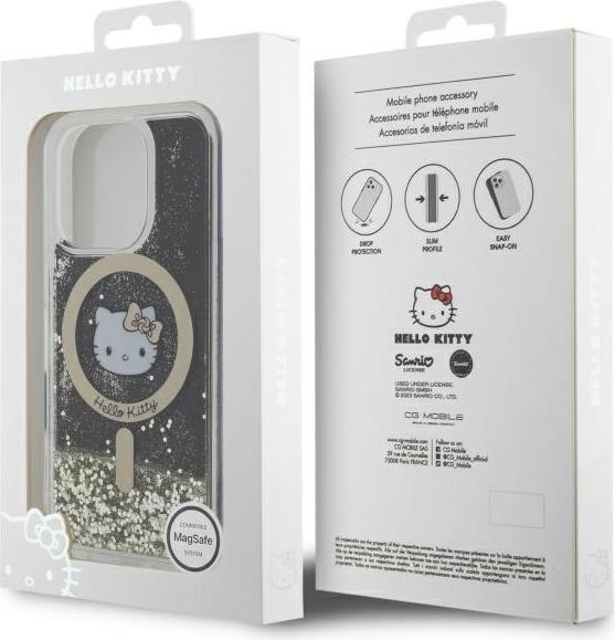 Actual product image Hello Kitty HKHMP16LLGDIK iPhone 16 Pro 6.3" czarny złoty/black gold hardcase Liquid Glitter Fever (Apple iPhone 16 Pro)