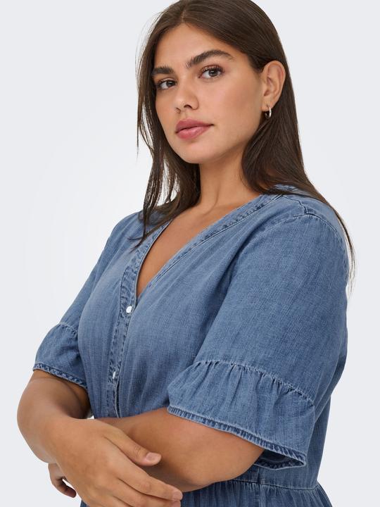 Produktbild Only Locker geschnitten V-Ausschnitt Glockenärmel Kurzes Kleid Jeanskleid (48)
