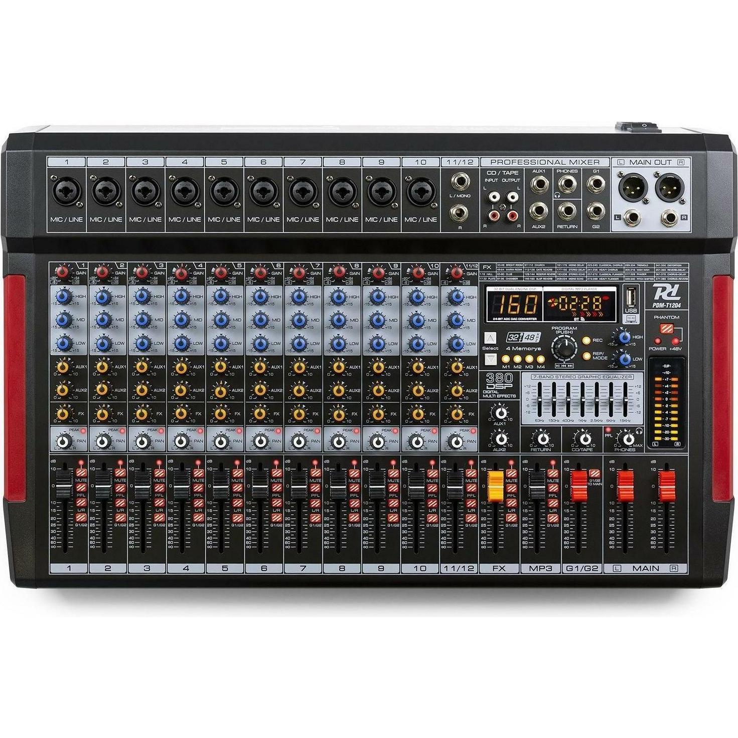 Power Dynamics PDM-T1204 - Interfaccia audio a 12 canali con Bluetooth, DSP, mp3 e USB (Mixer da studio e live), Mixer audio, Nero