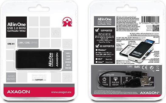 Actual product image Axagon CRE-X1 - CF - CF Type II - MMC - MMC Mobile - MMCmicro - MS Duo - MS PRO - Memory (USB 2.0)