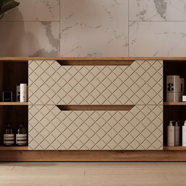 Actual product image Vicco Waschbeckenunterschrank Lotta, Eiche/Kaschmir mit Kachelstruktur, 119.2 x 62.5 cm mit 2 Schubladen (119.20 x 35 x 62.50 cm)