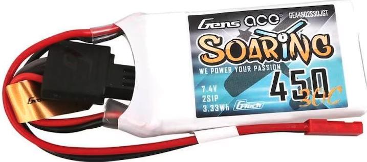 Actual product image Gens Ace Accumulator Soaring 450mAh 7.4V 30C 2S1P JST-SYP (7.40 V, 450 mAh)