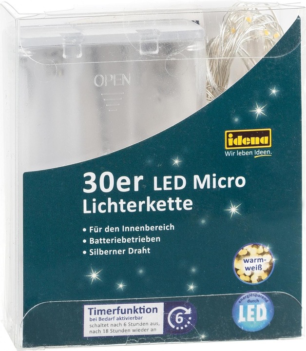 Produktbild Idena Micro Lichterkette 30 LED, warmweiss,6h-Timer (3.20 m)