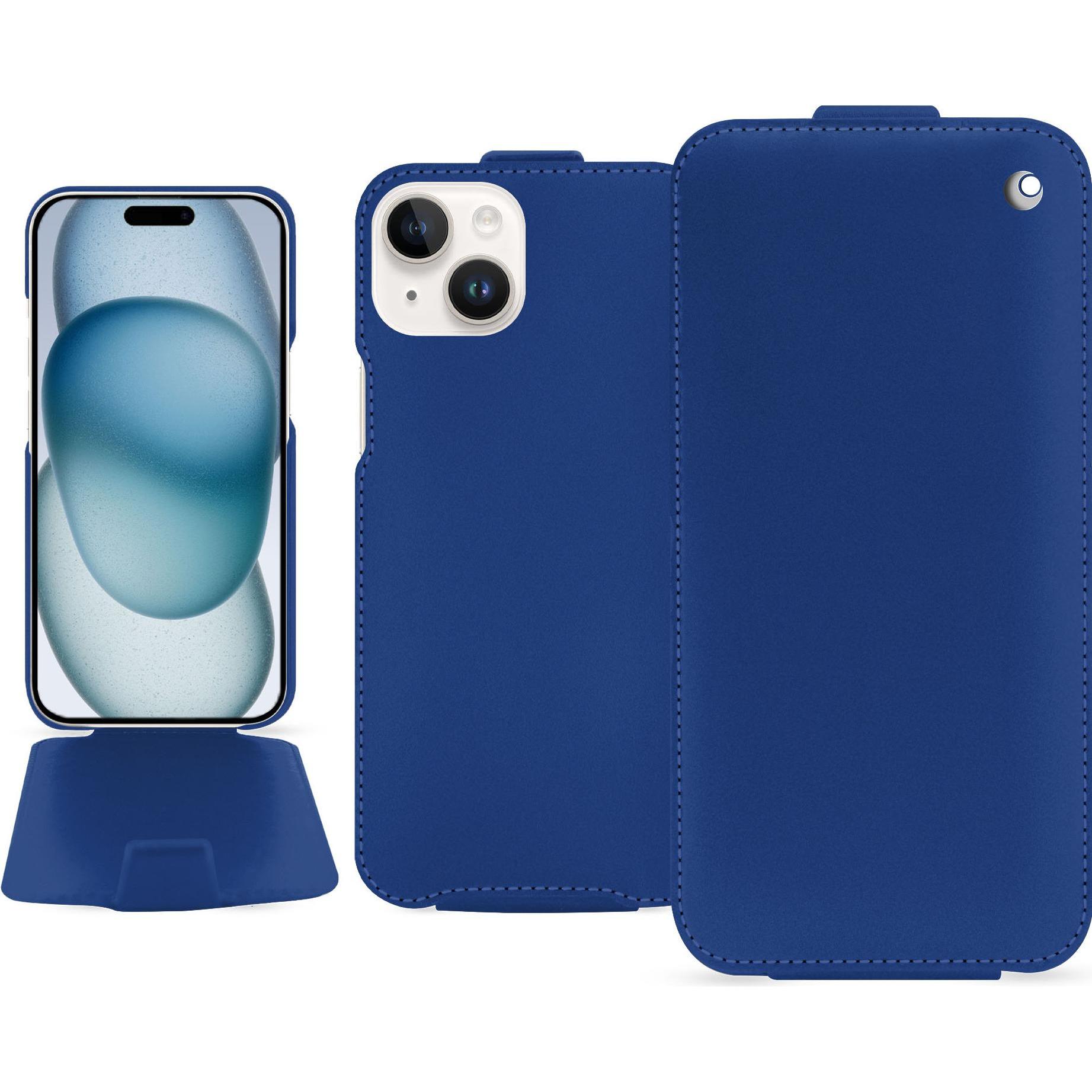 Noreve Lederschutzhülle vertikal (Apple iPhone 15), Smartphone Hülle, Blau
