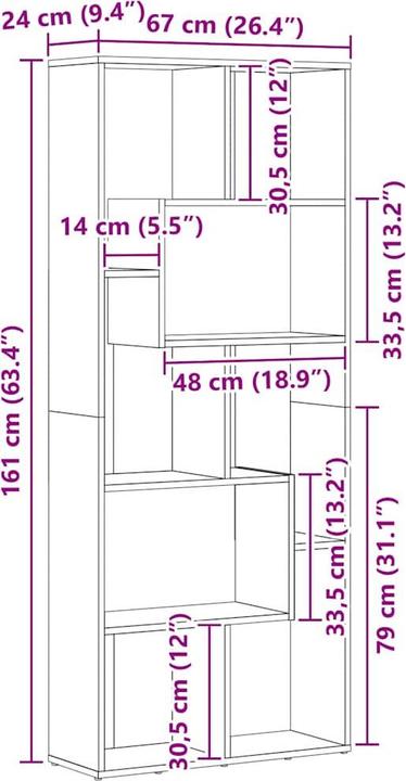 Produktbild vidaXL Bücherregal (67 x 24 x 161 cm)