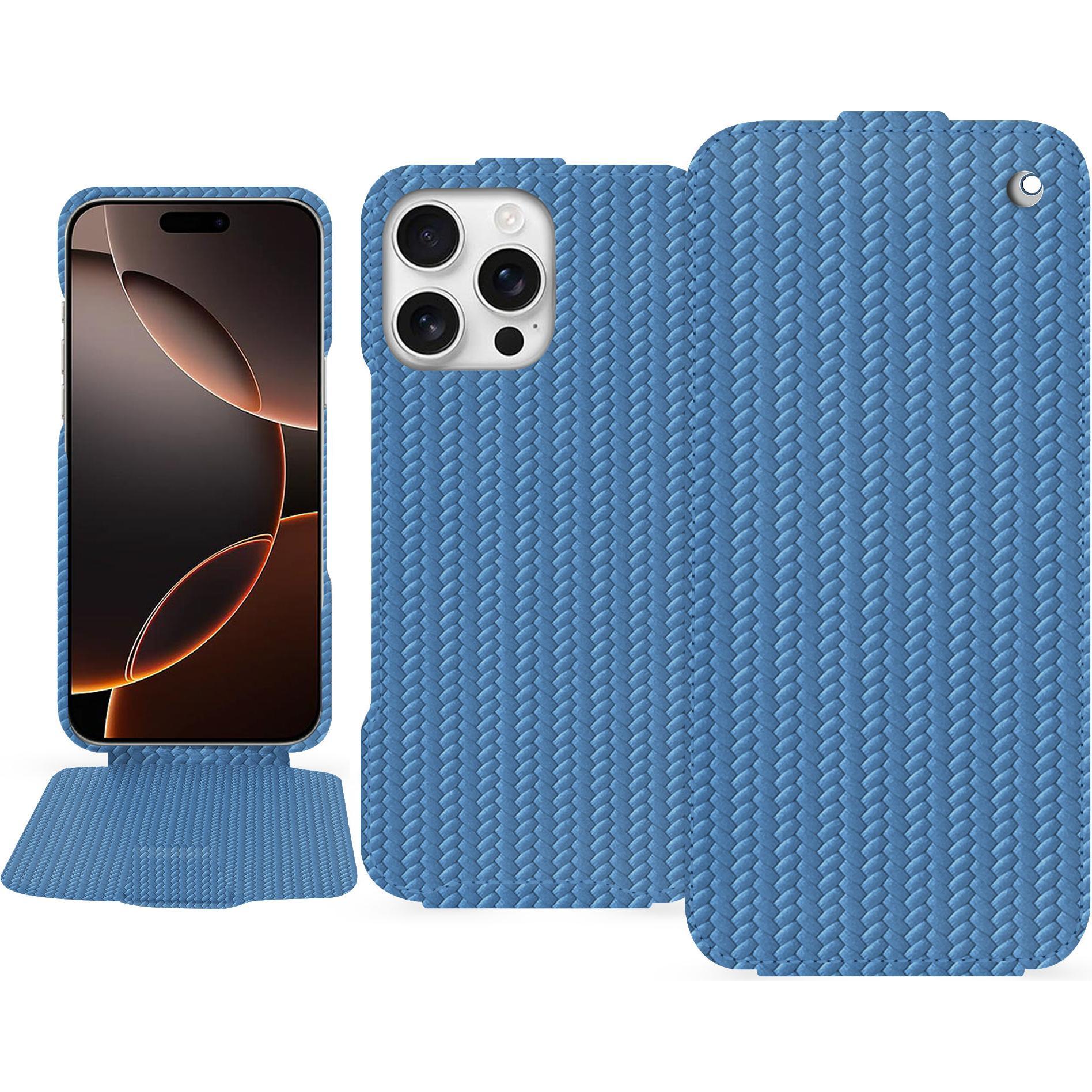 Noreve Lederschutzhülle vertikal (Apple iPhone 16 Pro), Smartphone Hülle, Blau
