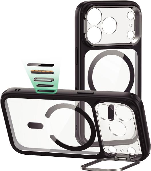 Actual product image ESR Classic Hybrid Magnetic Case (Camera Control, Stash Stand), for iPhone 17 Pro, Clear Black (Apple iPhone 17 Pro)